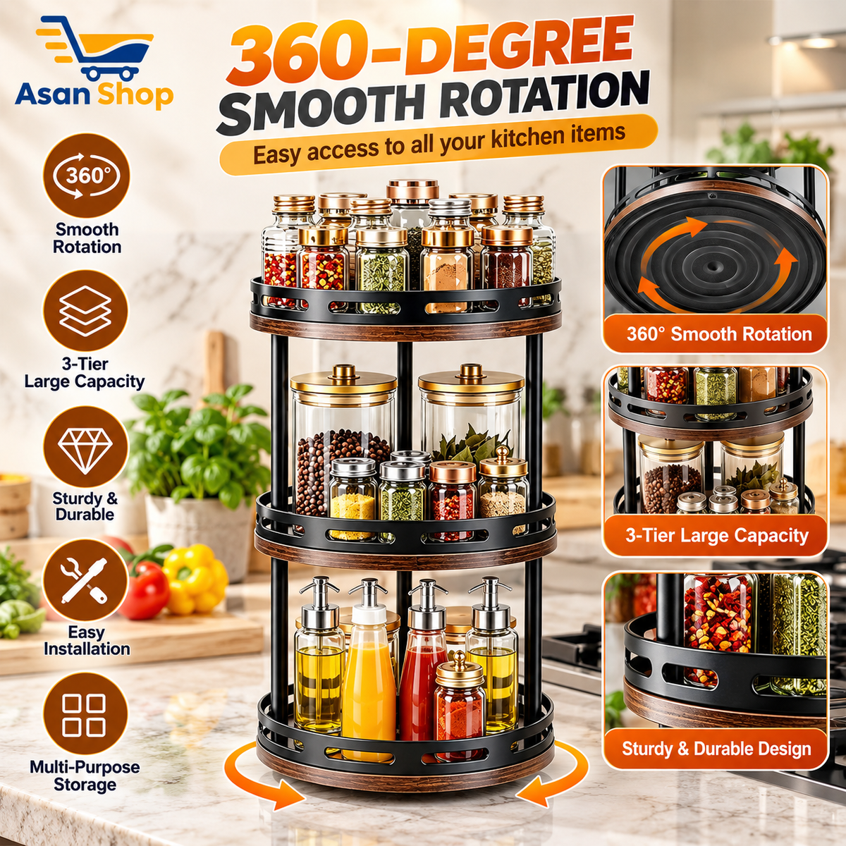 3 tier rotating spice rack