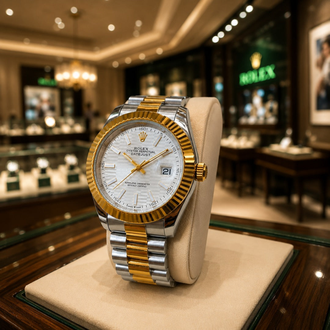 Men's Gold Watch Rolex Day-Date | Diamond | 36mm | Green MoP | ساعة رولكس داي ديت ذهبية للرجال | ألماس | 36 مم قرص أخضر من عرق اللؤلؤ