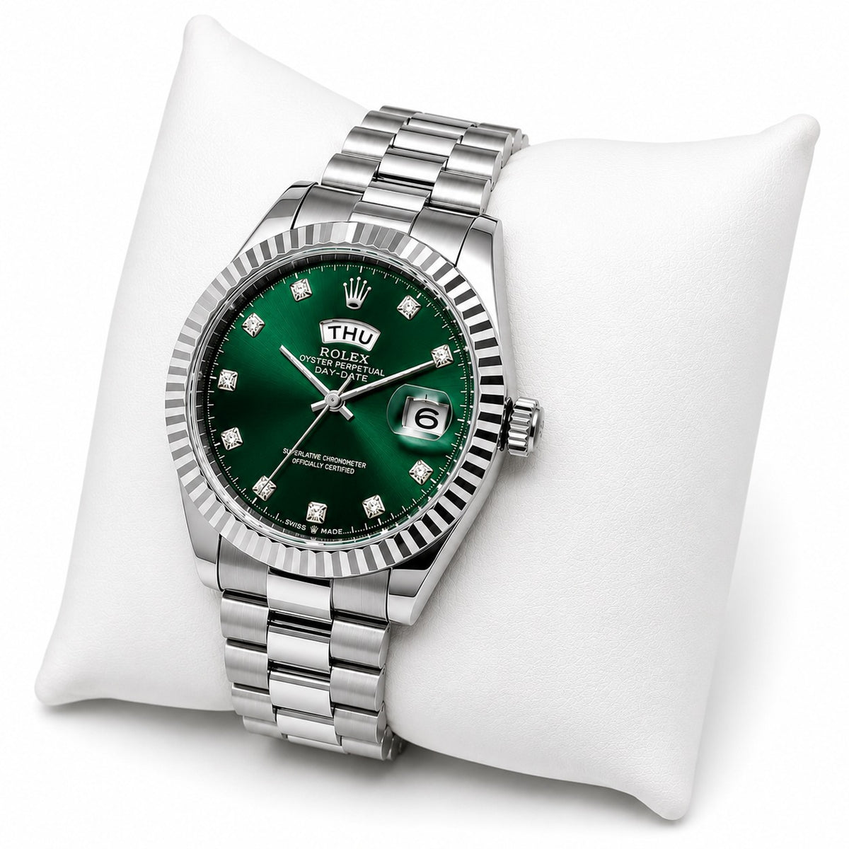 Men's Gold Watch Rolex Day-Date | Diamond | 36mm | Green MoP | ساعة رولكس داي ديت ذهبية للرجال | ألماس | 36 مم قرص أخضر من عرق اللؤلؤ