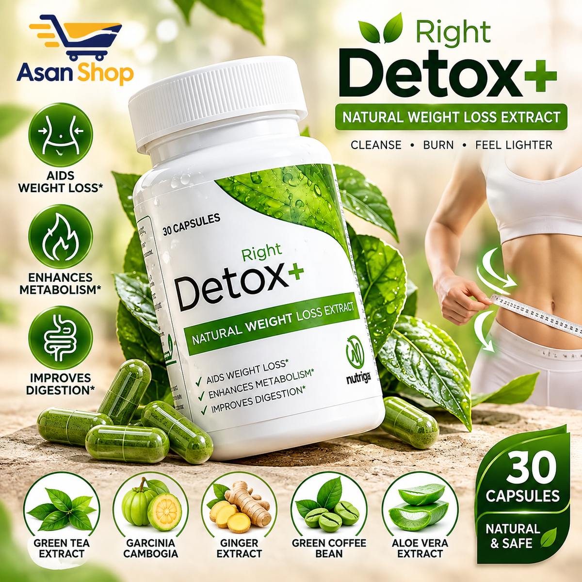 Detox Right by Nutright | 100% Organic & Plant-Based Formula | Daily Detox & Premium Herbal Support